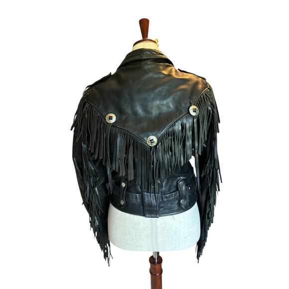 Open Road | Vintage Black Fringe Leather Motorcycle Jacket | Size 38 | Medium - Picture 3 of 13